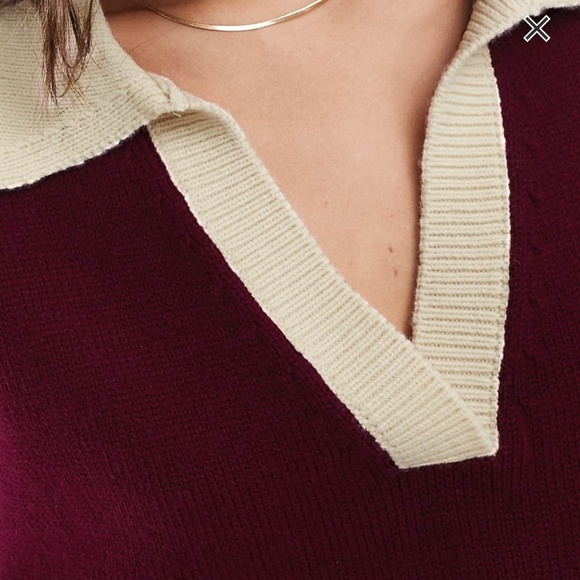 ASOS DESIGN knit polo top with contrast notch collar in burgundy - Picture 2 of 4